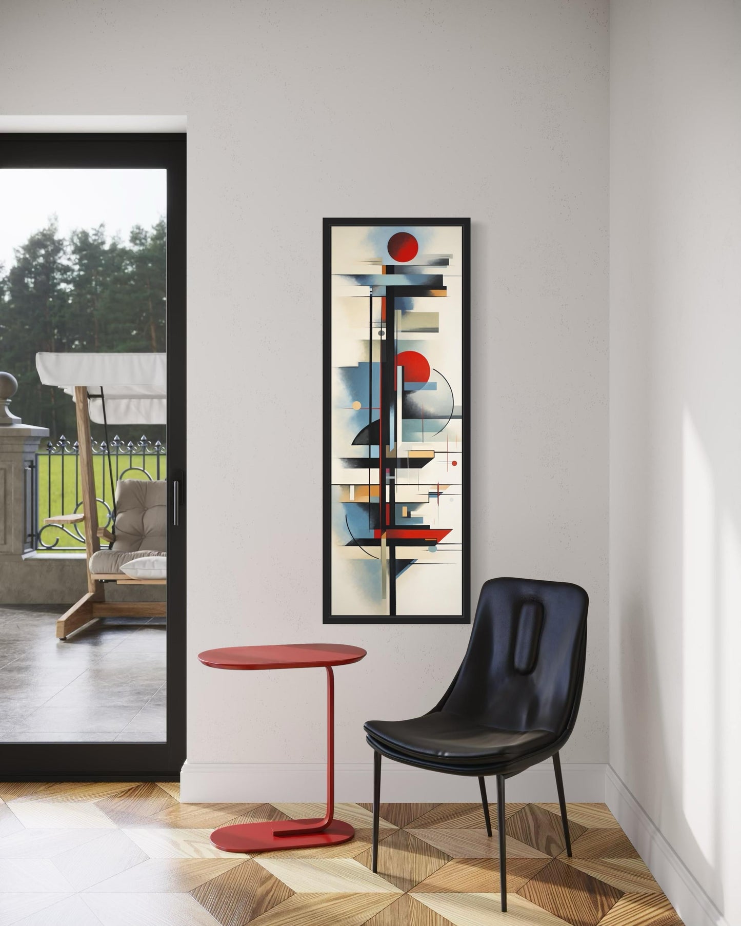Tall Narrow Bauhaus Style Geometric Framed Canvas Wall Art