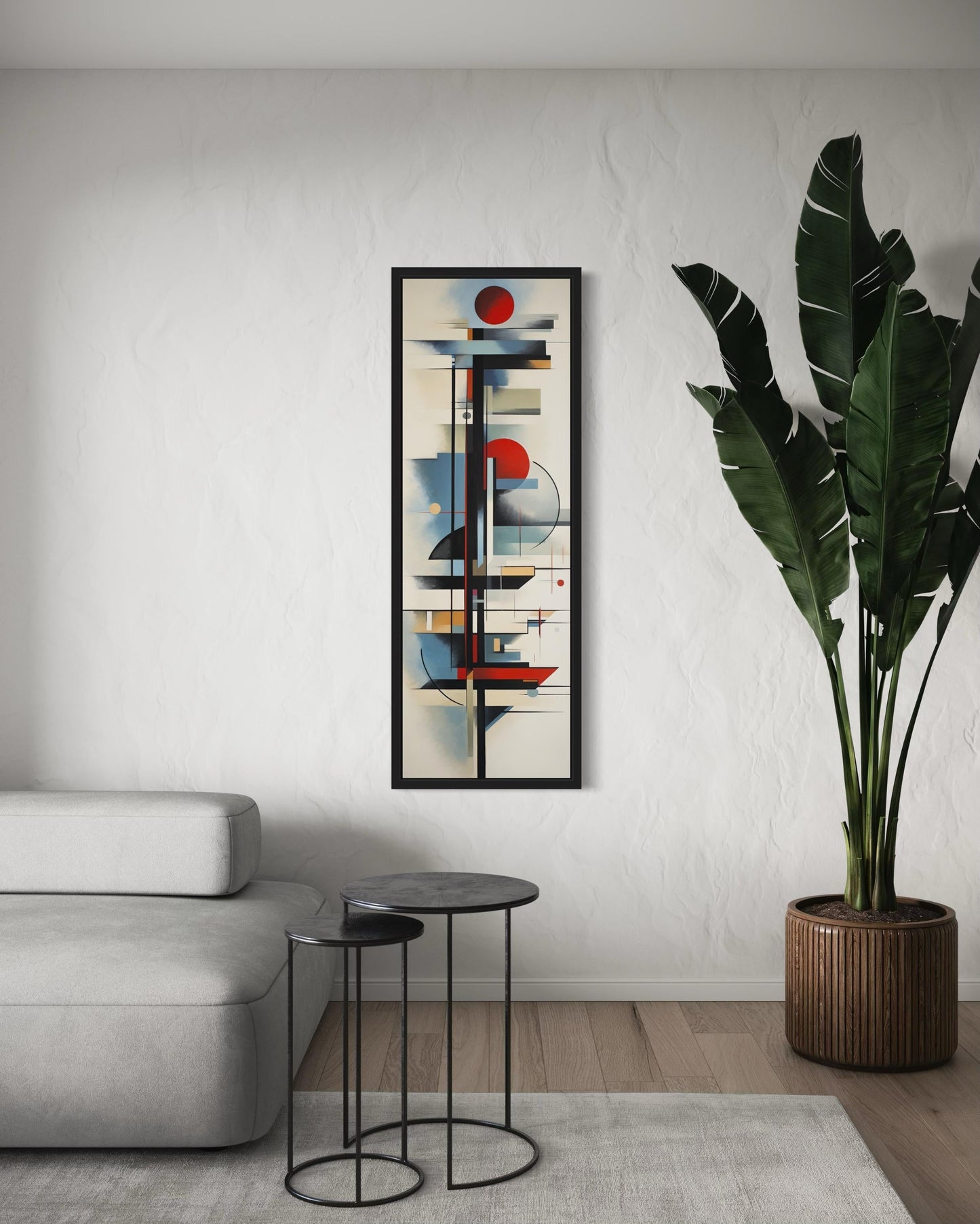 Tall Narrow Bauhaus Style Geometric Framed Canvas Wall Art