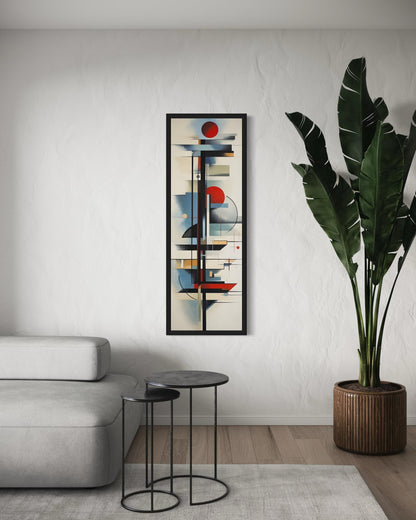 Tall Narrow Bauhaus Style Geometric Framed Canvas Wall Art