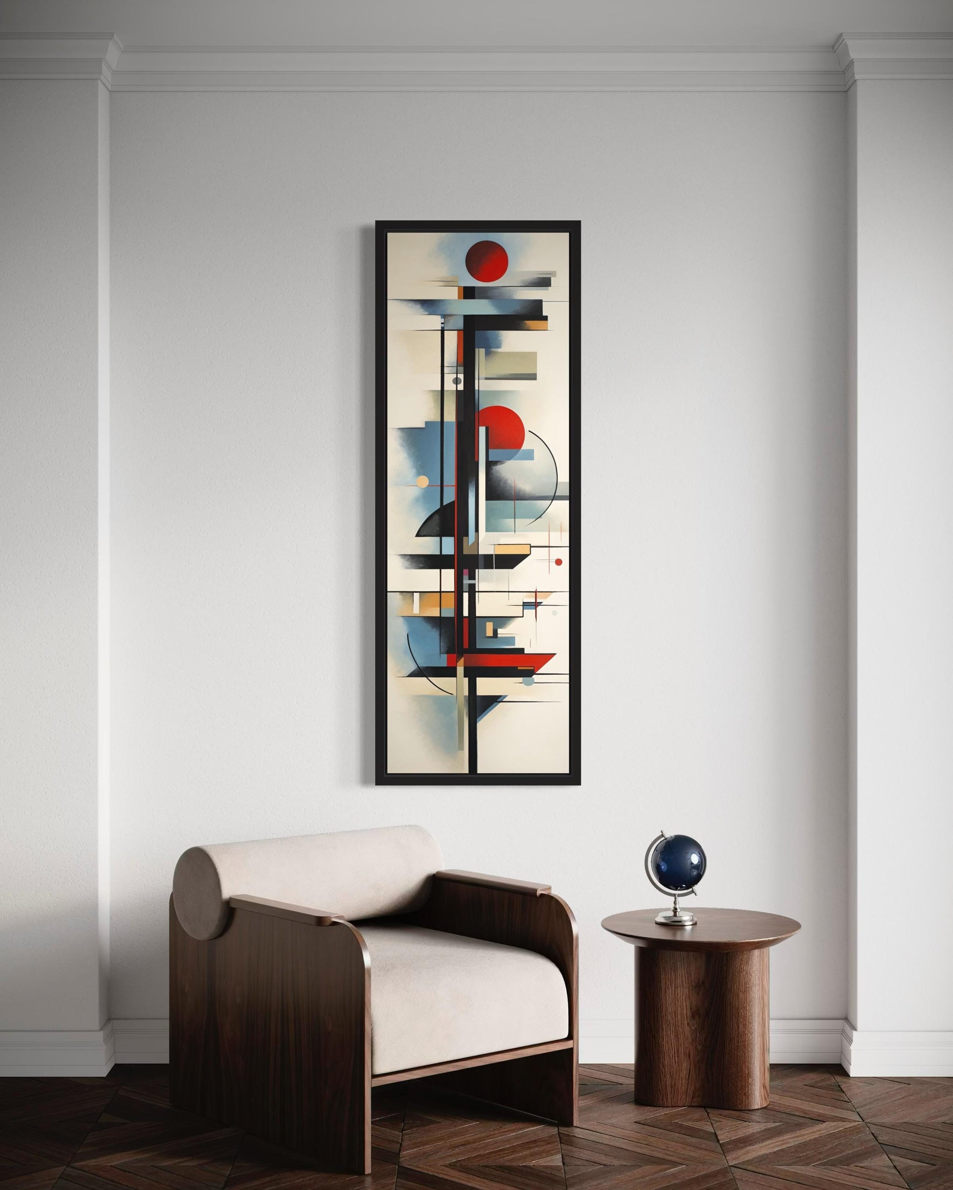 Tall Narrow Bauhaus Style Geometric Framed Canvas Wall Art