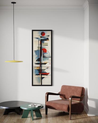 Tall Narrow Bauhaus Style Geometric Framed Canvas Wall Art