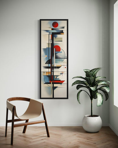 Tall Narrow Bauhaus Style Geometric Framed Canvas Wall Art