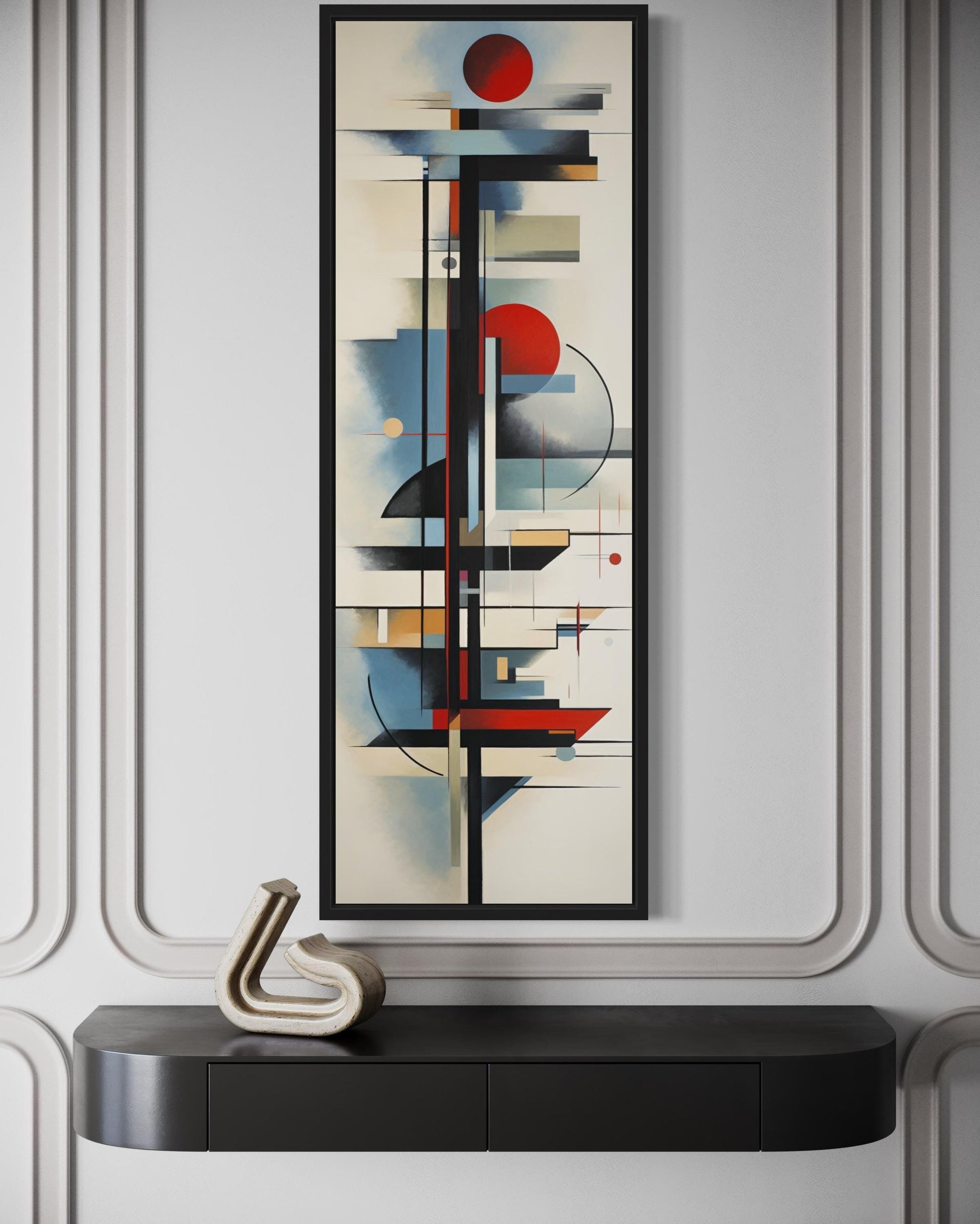 Tall Narrow Bauhaus Style Geometric Framed Canvas Wall Art