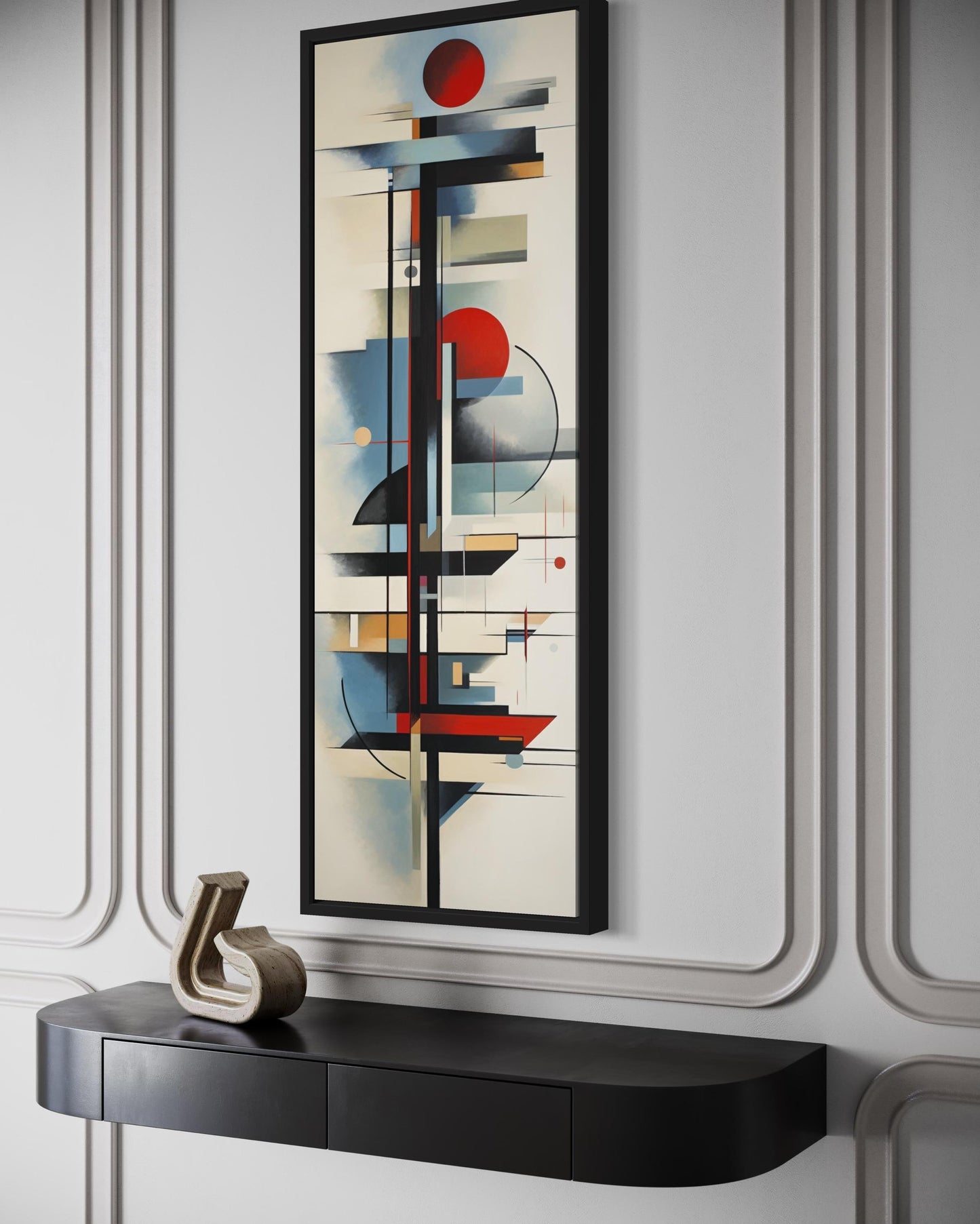 Tall Narrow Bauhaus Style Geometric Framed Canvas Wall Art