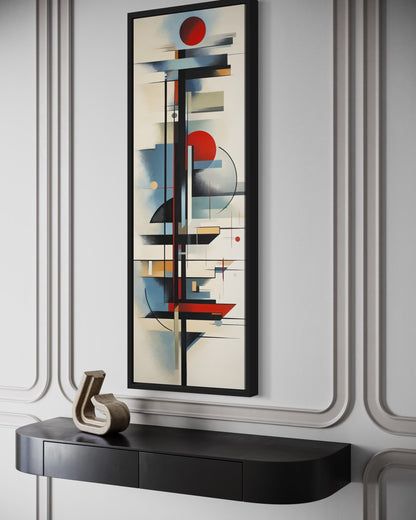 Tall Narrow Bauhaus Style Geometric Framed Canvas Wall Art