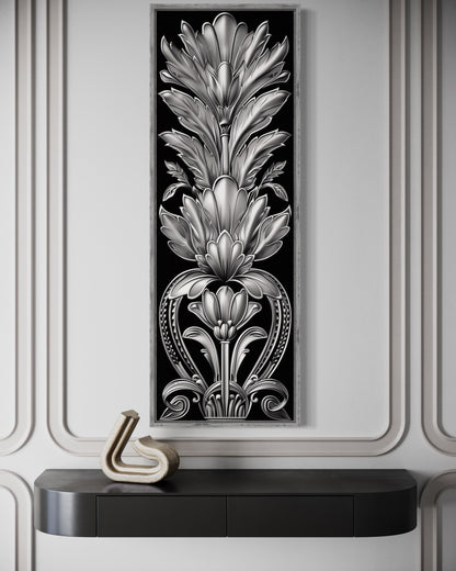 Tall Narrow Black Silver Art Deco Framed Canvas Wall Art
