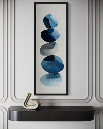 Tall Narrow Blue Pebbles Abstract Wall Art