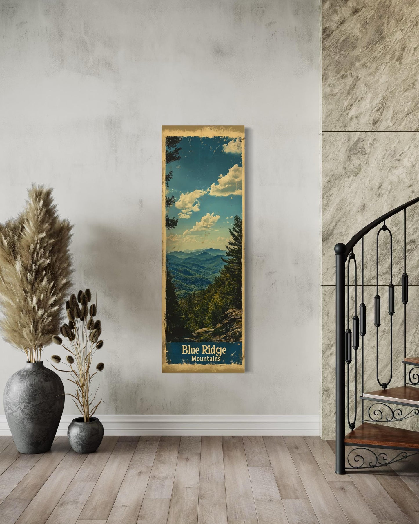 Tall Narrow Blue Ridge Mountains Vertical Travel Poster Canvas Wall Art