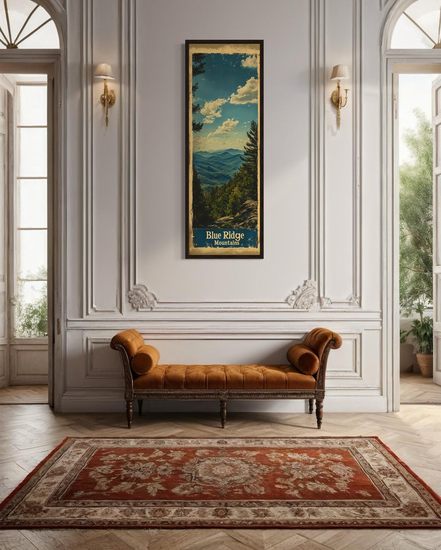 Tall Narrow Blue Ridge Mountains Vertical Travel Poster Canvas Wall Art