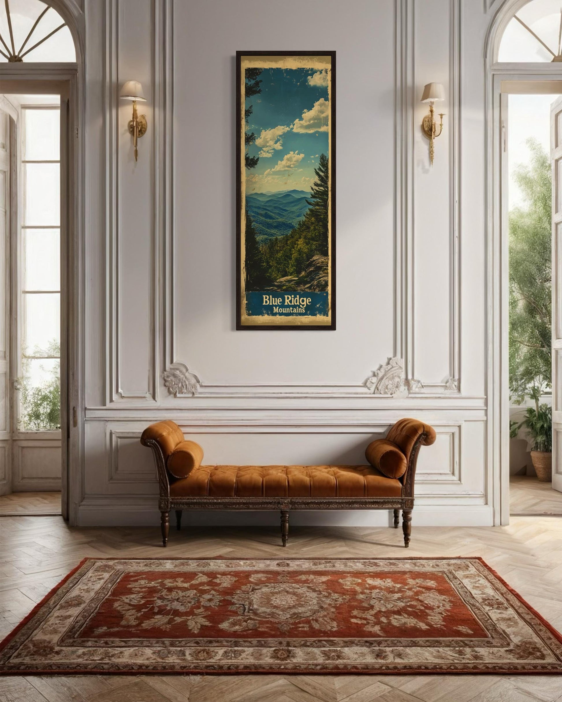 Tall Narrow Blue Ridge Mountains Vertical Travel Poster Canvas Wall Art