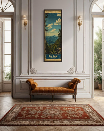 Tall Narrow Blue Ridge Mountains Vertical Travel Poster Canvas Wall Art