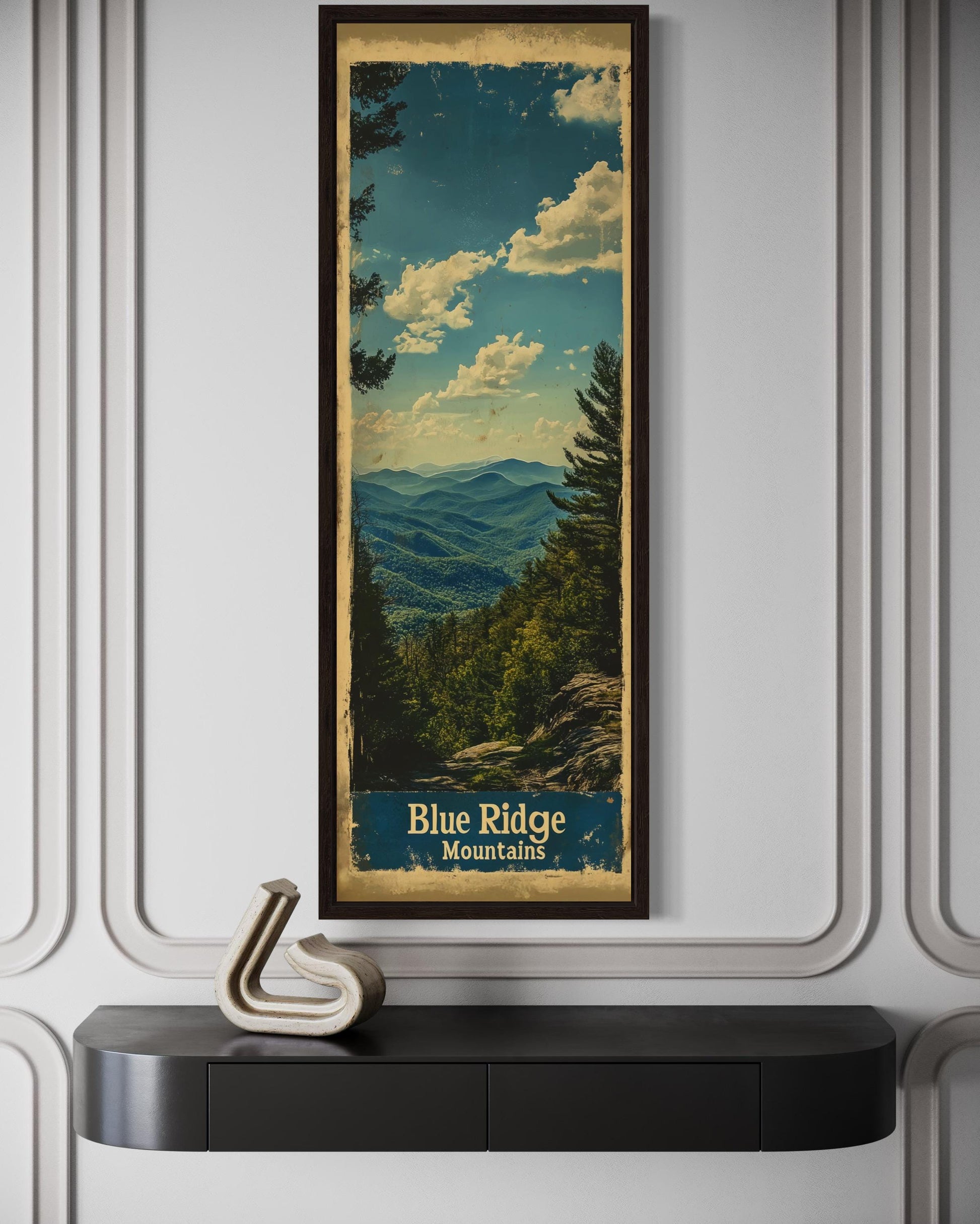 Tall Narrow Blue Ridge Mountains Vertical Travel Poster Canvas Wall Art
