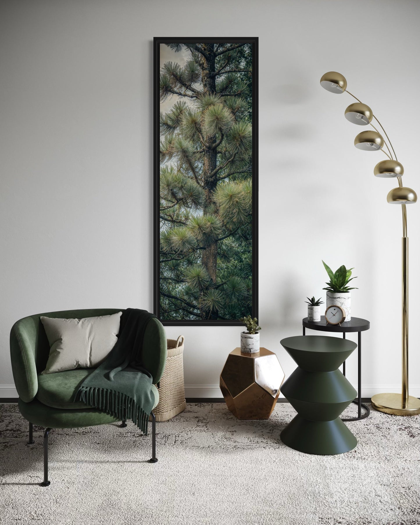 Tall Narrow Fir Tree Vertical Framed Canvas Wall Art