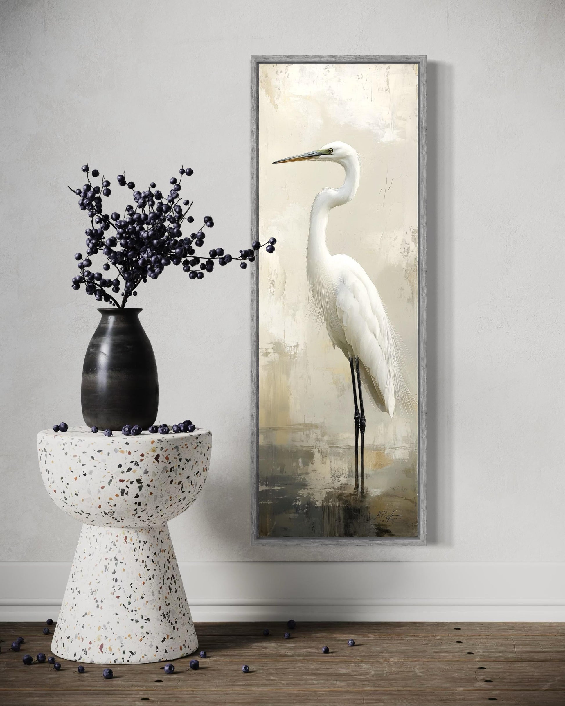 Tall Narrow Great Egret Vertical Wall Art