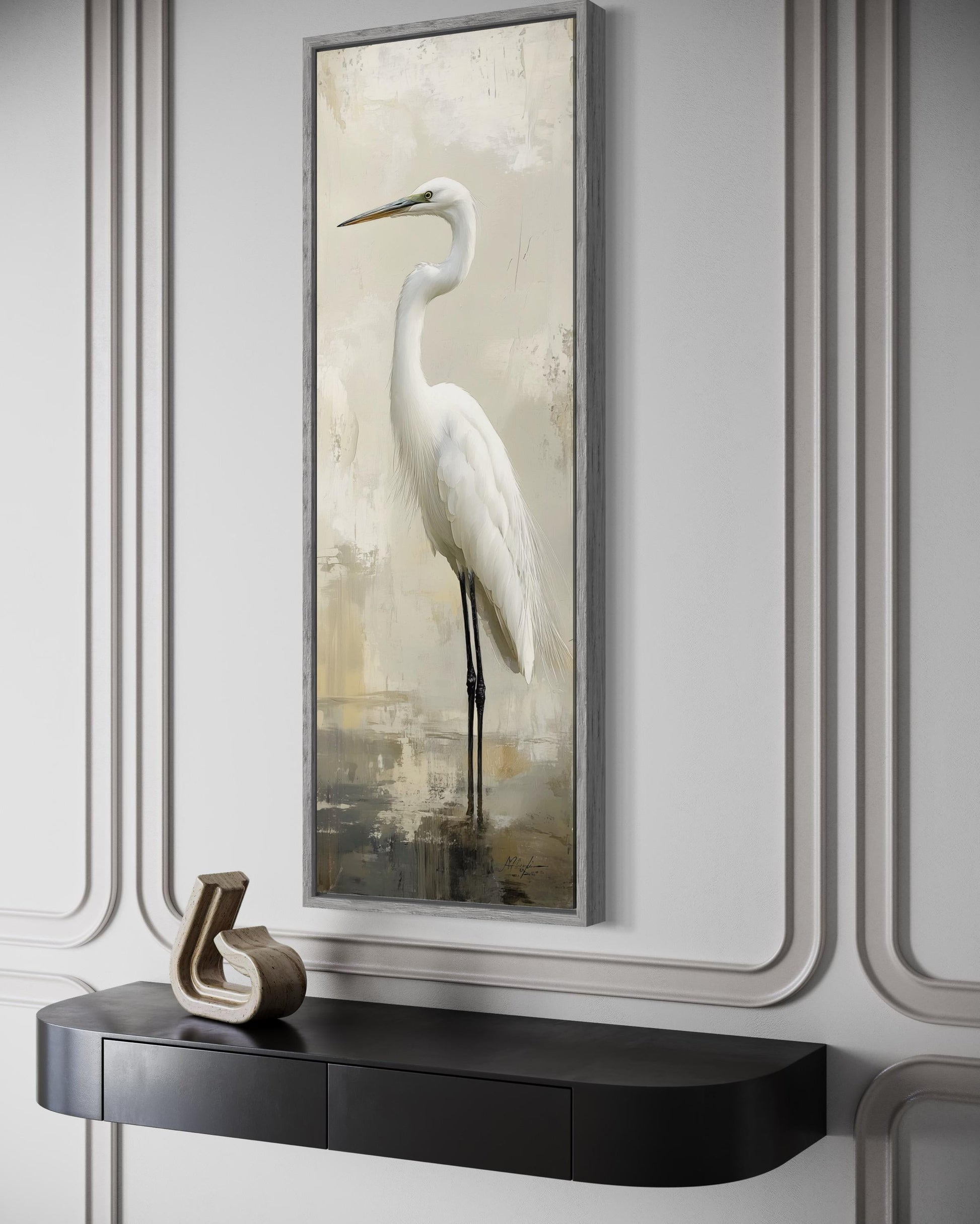 Tall Narrow Great Egret Vertical Wall Art