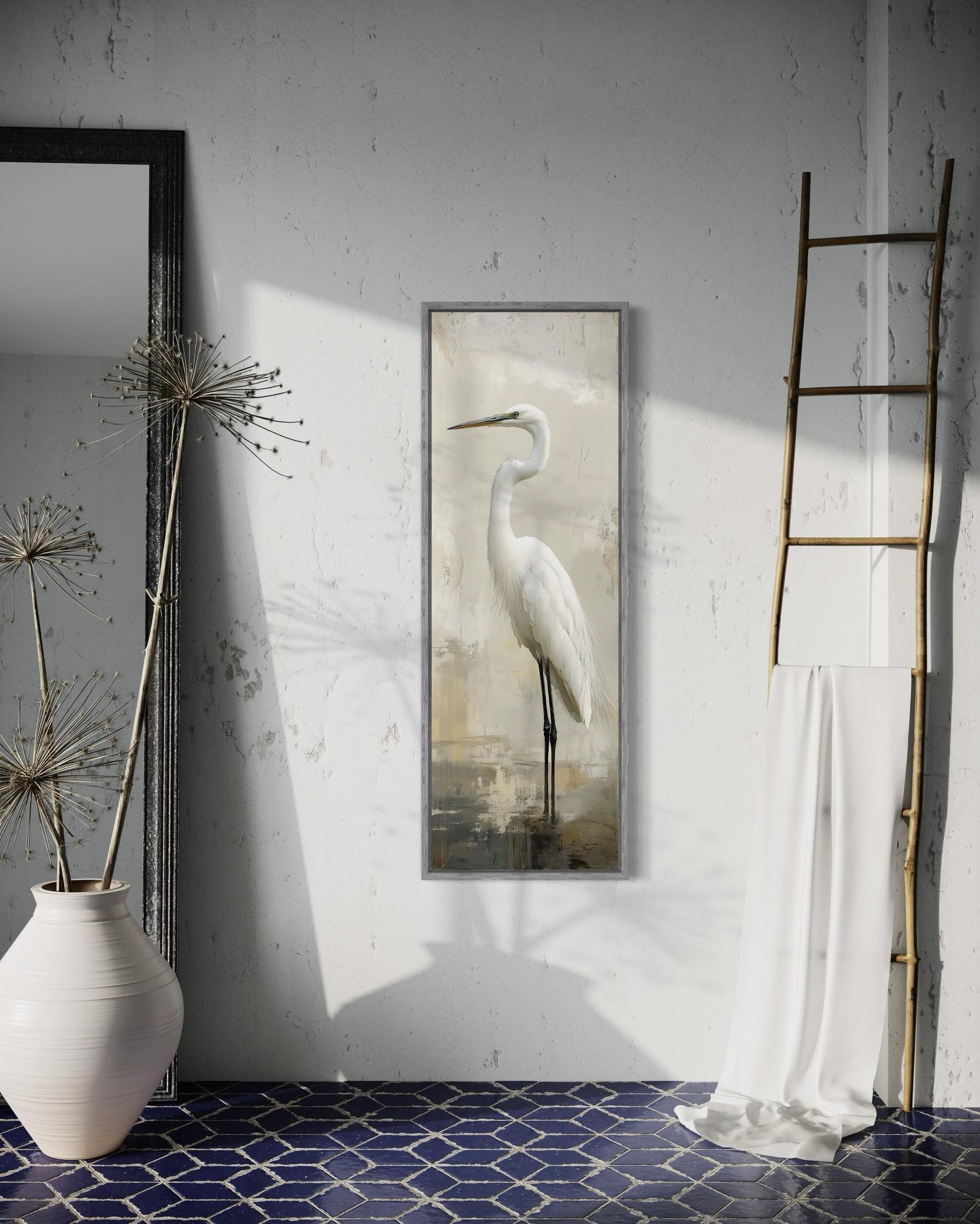 Tall Narrow Great Egret Vertical Wall Art