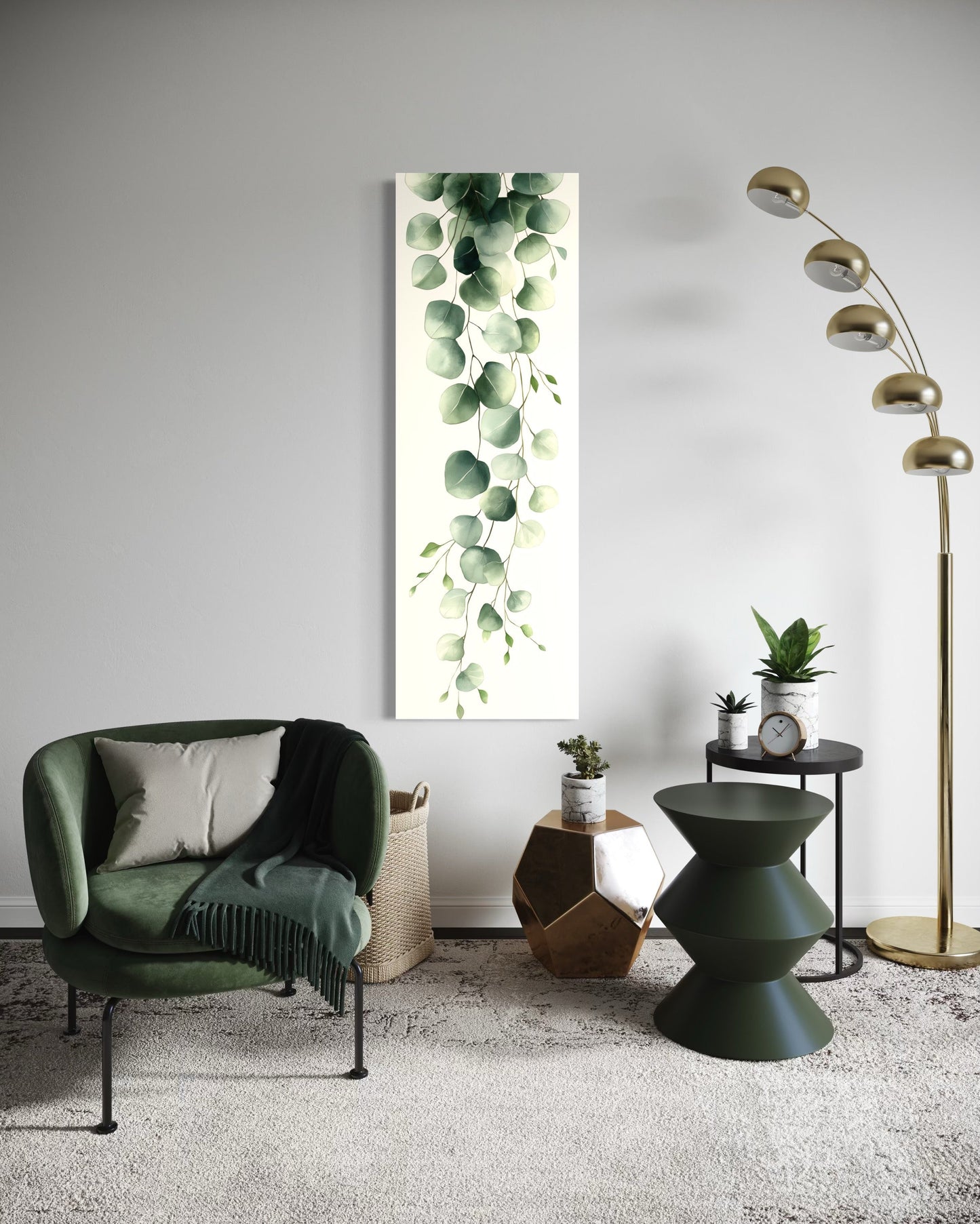 Tall Narrow Green Leaves Minimalist Vertical Framed Canvas Wall Art