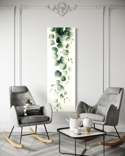 Tall Narrow Green Leaves Minimalist Vertical Framed Canvas Wall Art