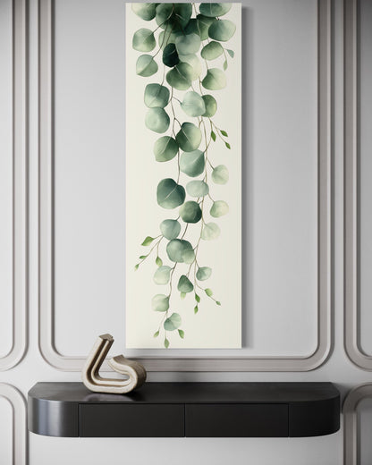 Tall Narrow Green Leaves Minimalist Vertical Framed Canvas Wall Art
