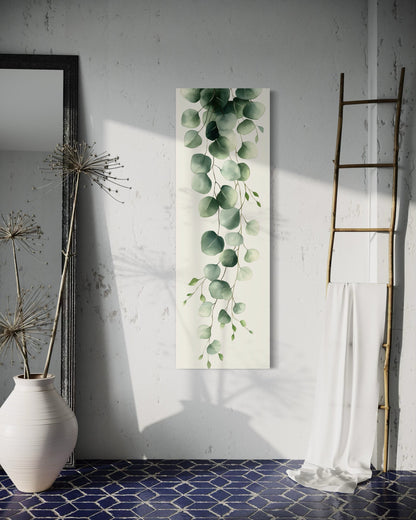 Tall Narrow Green Leaves Minimalist Vertical Framed Canvas Wall Art