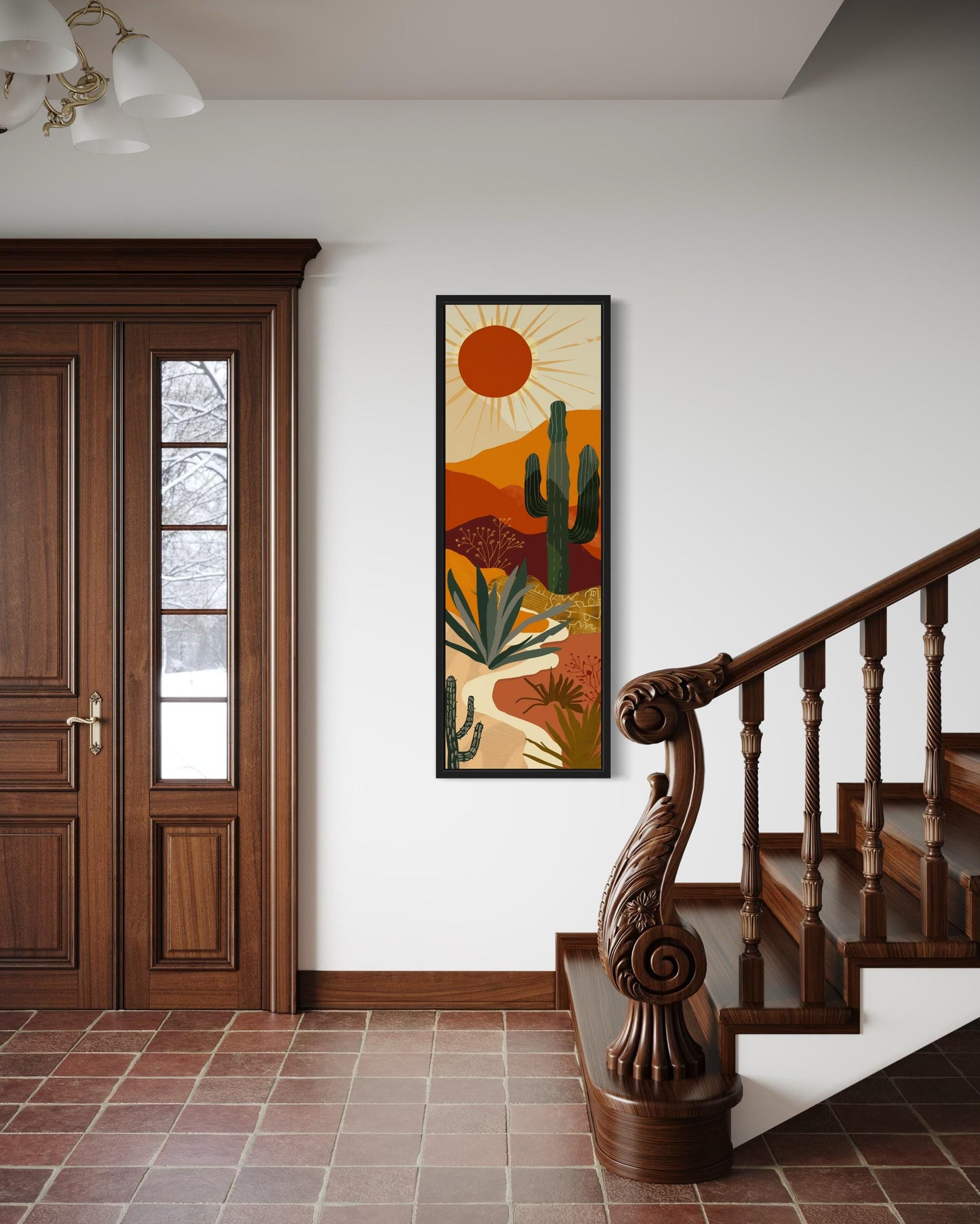 Tall Narrow Mid Century Modern Desert Framed Canvas Wall Art