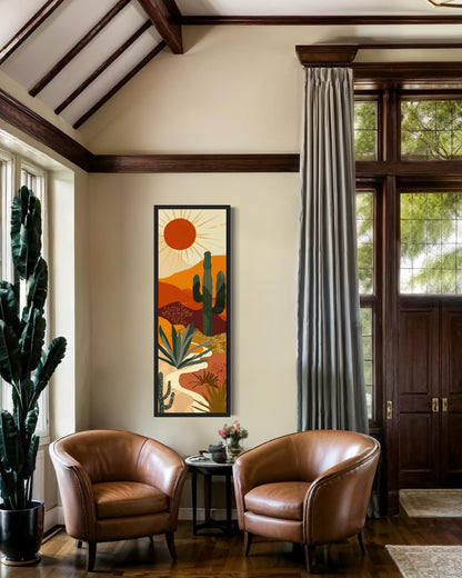 Tall Narrow Mid Century Modern Desert Framed Canvas Wall Art