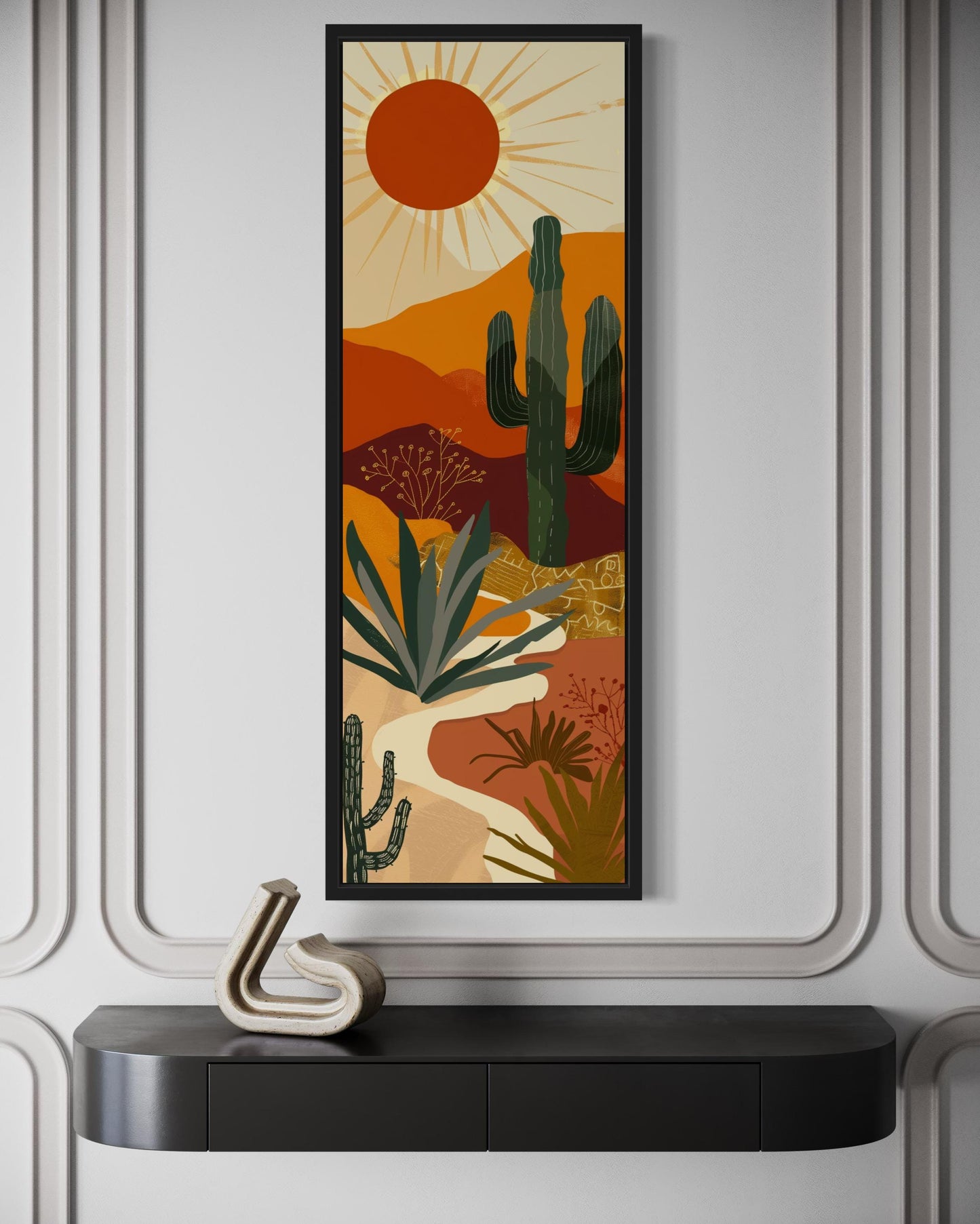 Tall Narrow Mid Century Modern Desert Framed Canvas Wall Art