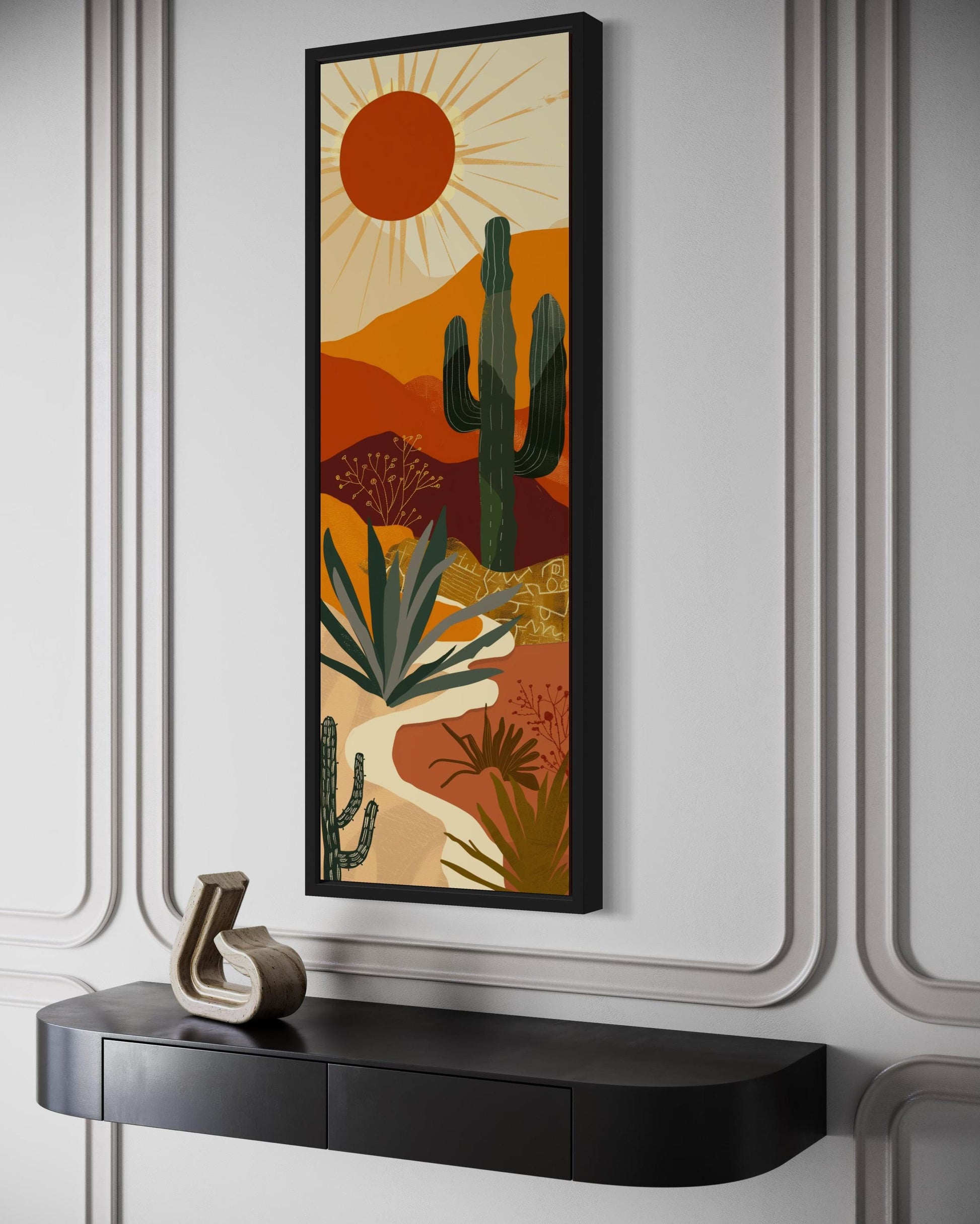 Tall Narrow Mid Century Modern Desert Framed Canvas Wall Art