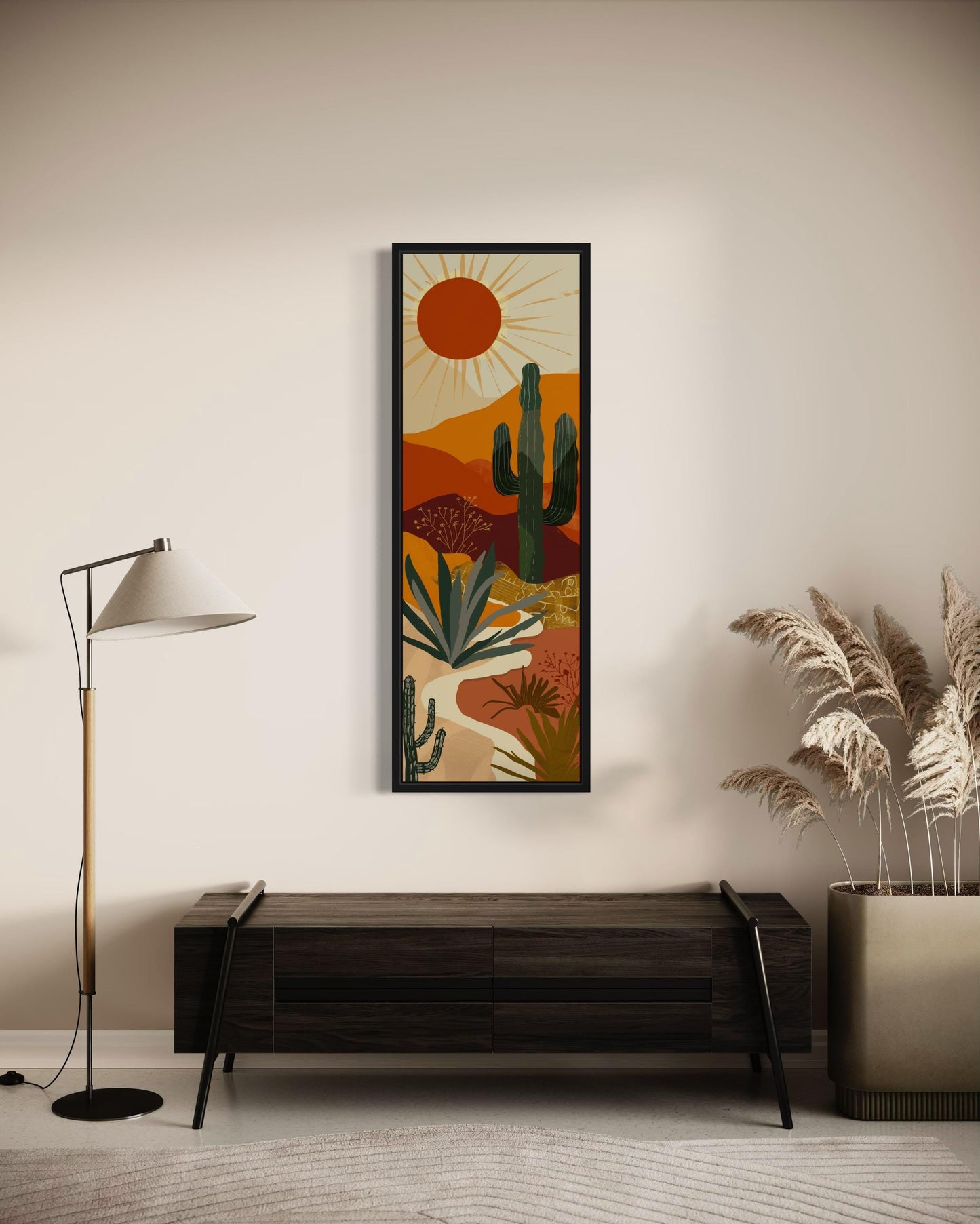 Tall Narrow Mid Century Modern Desert Framed Canvas Wall Art