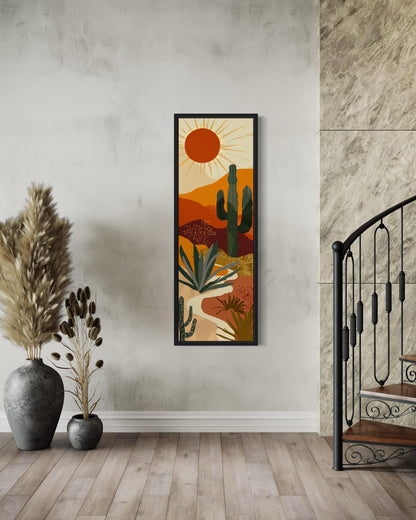 Tall Narrow Mid Century Modern Desert Framed Canvas Wall Art