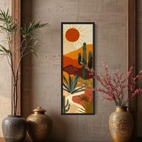 Tall Narrow Mid Century Modern Desert Framed Canvas Wall Art