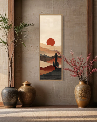 Tall Narrow Mid Century Modern Desert Sunset Vertical Wall Art