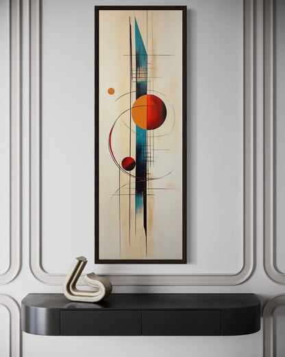 Tall Narrow Mid Century Modern Geometric Vertical Framed Canvas Wall Art