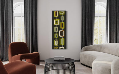 Tall Narrow Mid Century Modern Olive Green Wall Art – Geometric Vertical Canvas Print