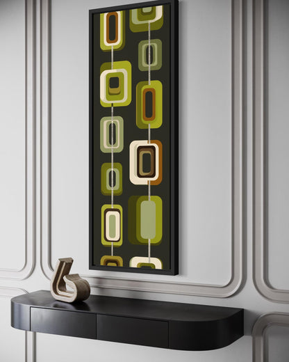 Tall Narrow Mid Century Modern Olive Green Wall Art – Geometric Vertical Canvas Print