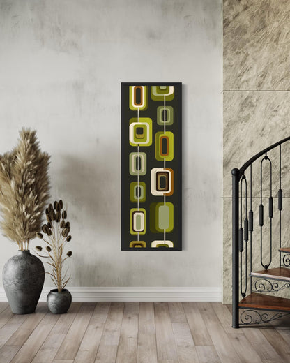 Tall Narrow Mid Century Modern Olive Green Wall Art – Geometric Vertical Canvas Print