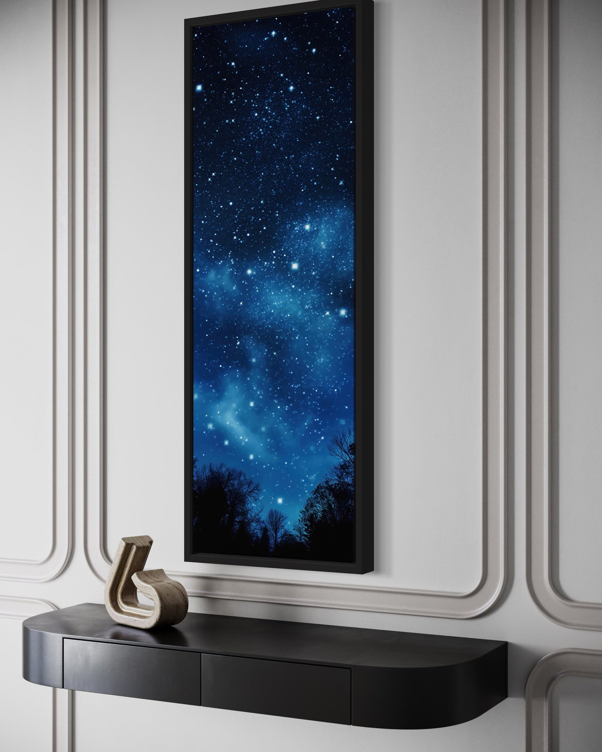 Tall Narrow Milky Way Stars Navy Blue Vertical Framed Canvas Wall Art