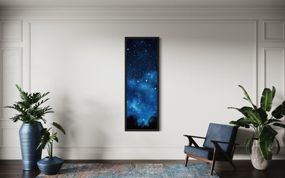 Tall Narrow Milky Way Stars Navy Blue Vertical Framed Canvas Wall Art