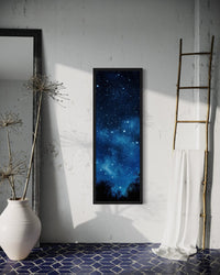 Tall Narrow Milky Way Stars Navy Blue Vertical Framed Canvas Wall Art