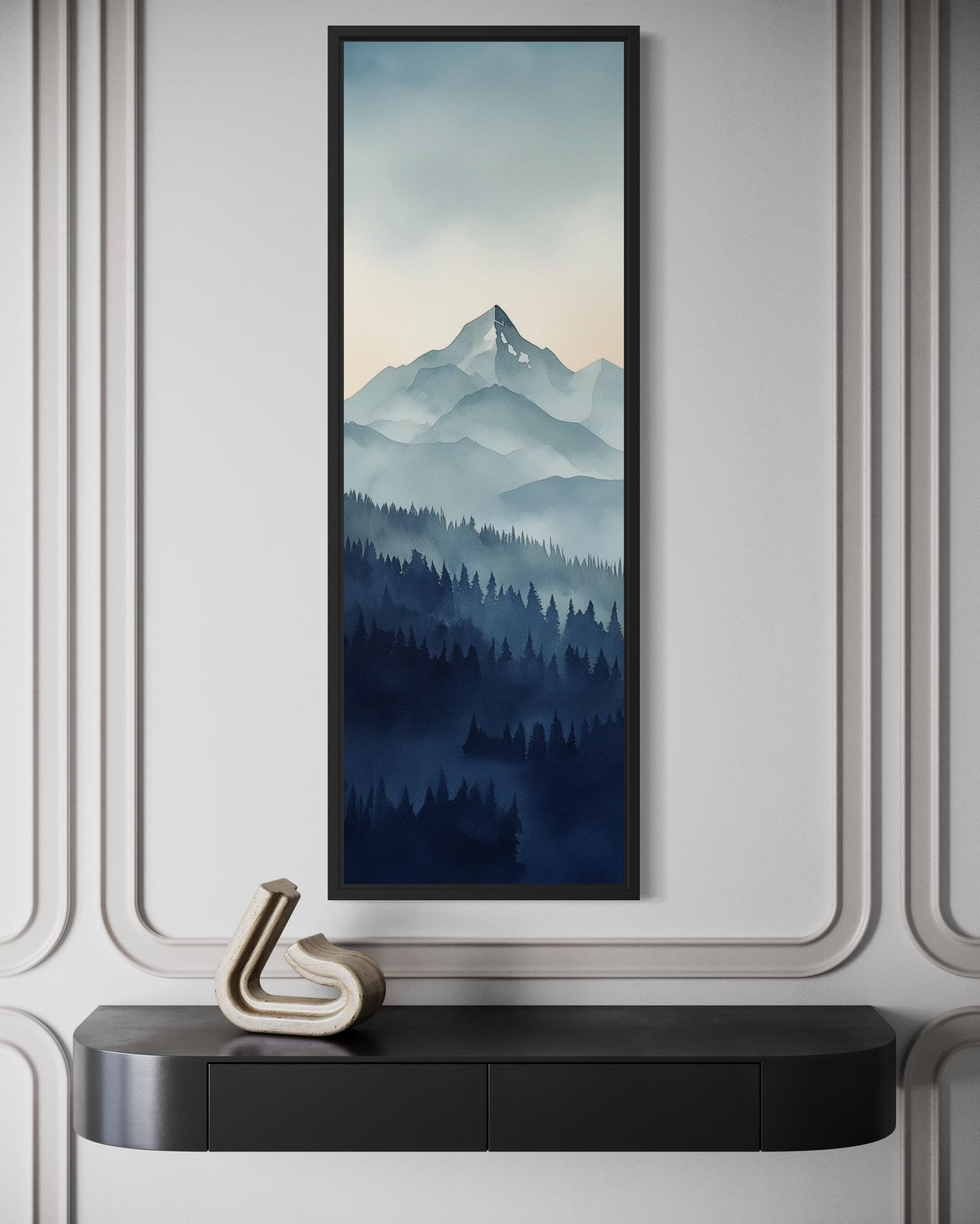 Tall Narrow Navy Blue Mountain Vertical Canvas Wall Art
