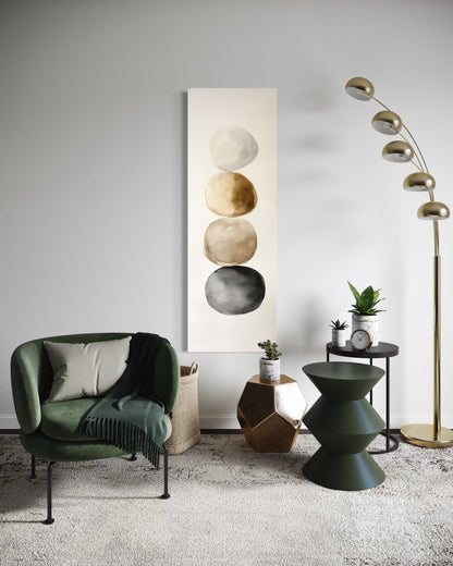 Tall Narrow Neutral Stacked Rocks Zen Vertical Framed Canvas Wall Art