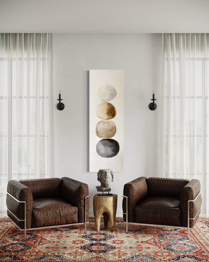 Tall Narrow Neutral Stacked Rocks Zen Vertical Framed Canvas Wall Art
