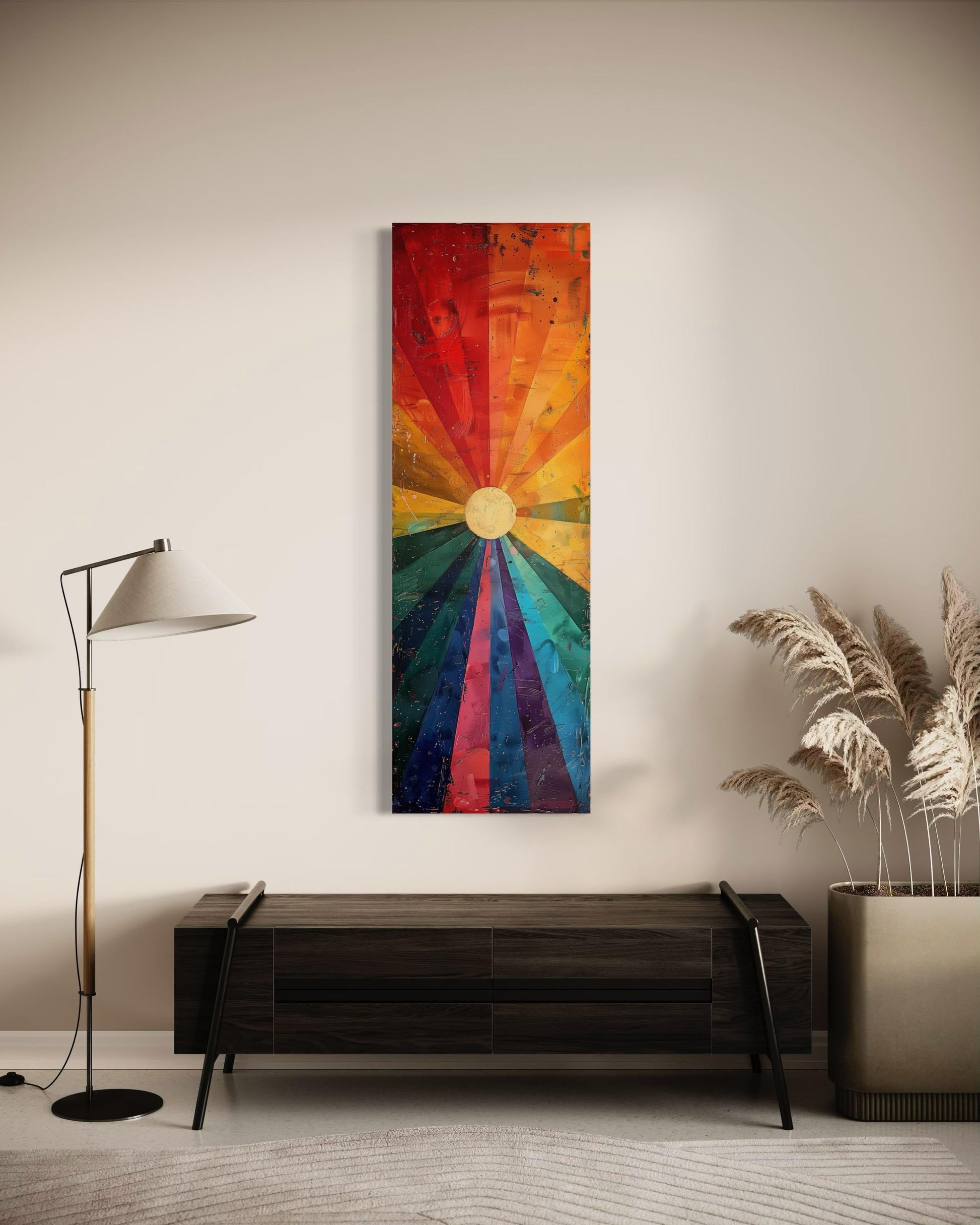 Tall Narrow Orange Purple Sun Framed Canvas Wall Art