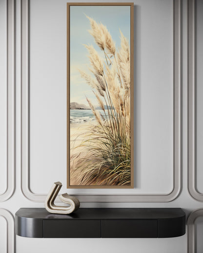 Tall Narrow Pampas Grass On The Beach Vertical Framed Canvas Wall Art