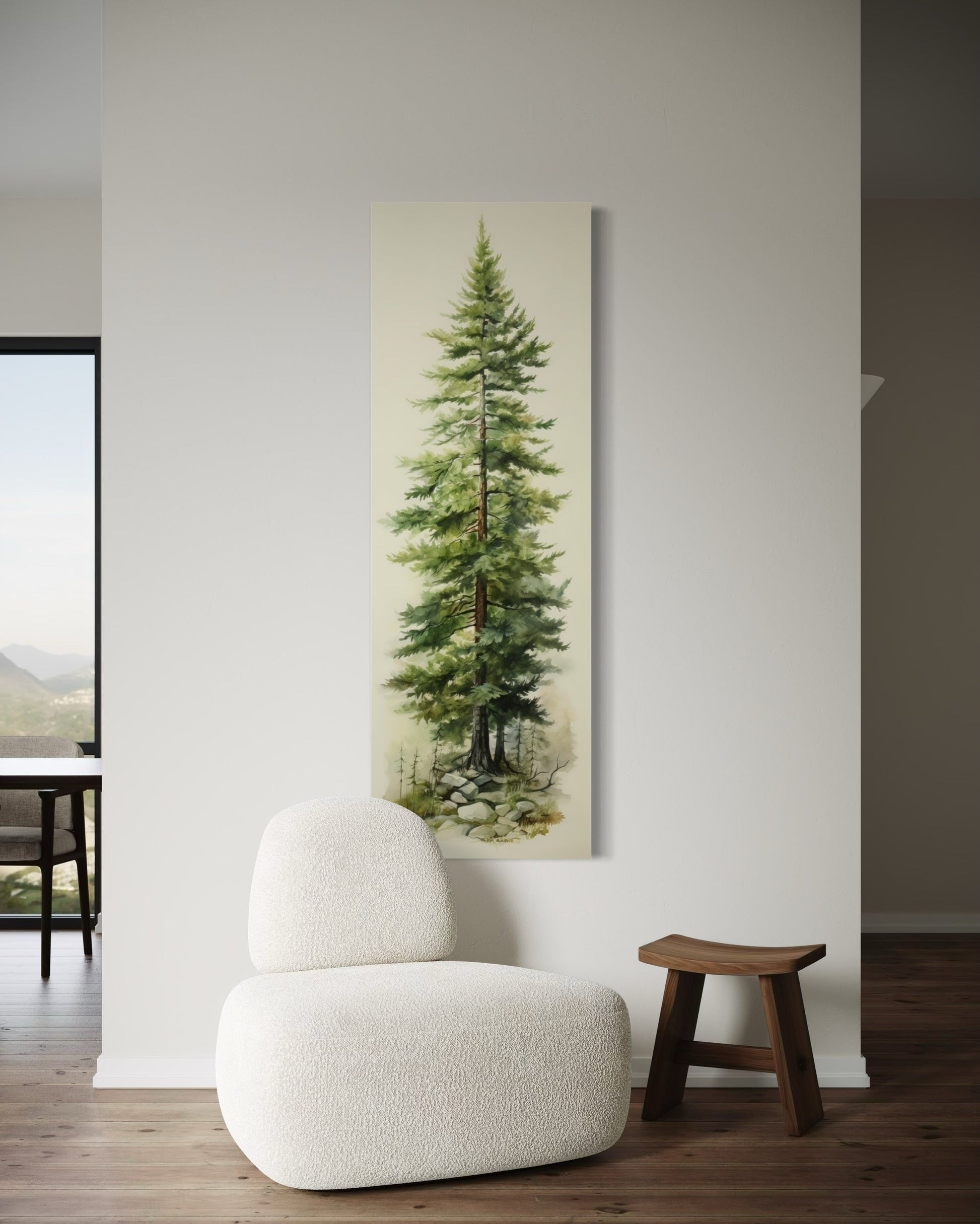 Tall Narrow Pine Tree Vertical Framed Canvas Wall Art
