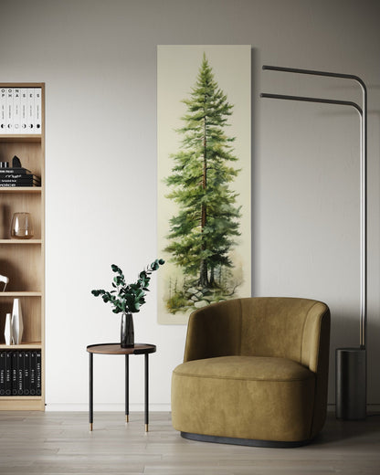 Tall Narrow Pine Tree Vertical Framed Canvas Wall Art