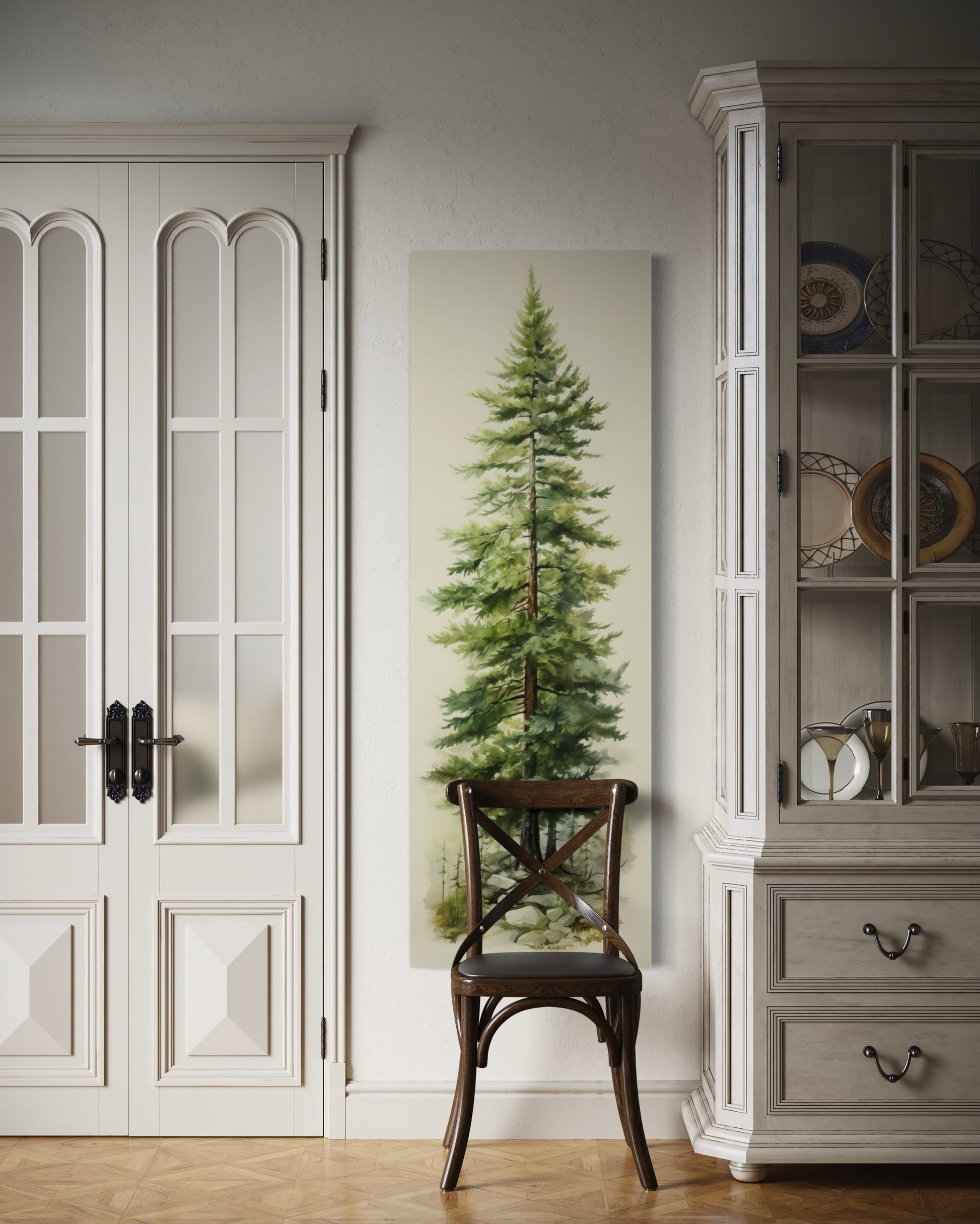 Tall Narrow Pine Tree Vertical Framed Canvas Wall Art