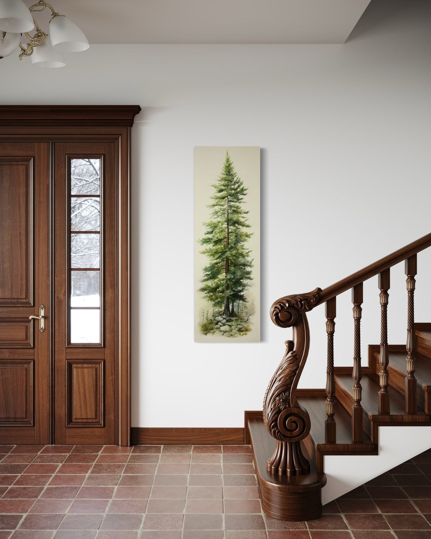 Tall Narrow Pine Tree Vertical Framed Canvas Wall Art