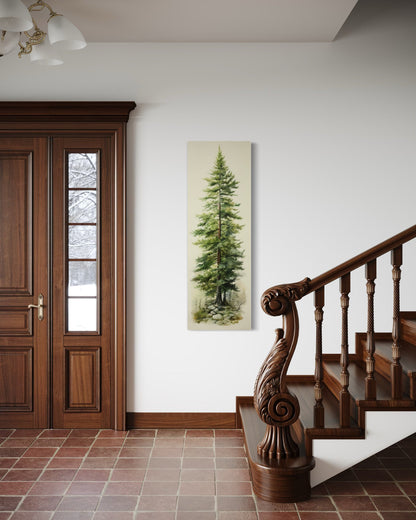 Tall Narrow Pine Tree Vertical Framed Canvas Wall Art