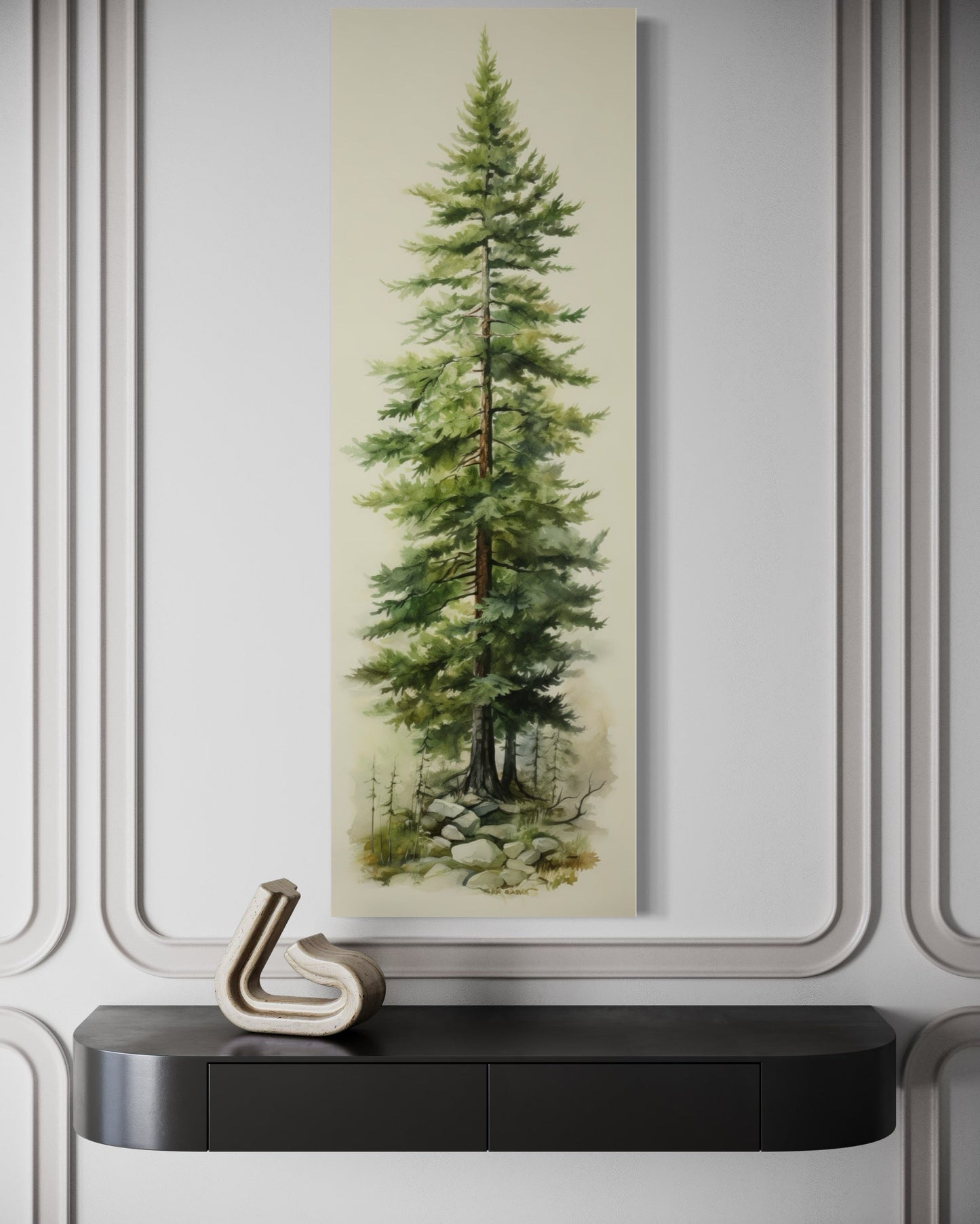 Tall Narrow Pine Tree Vertical Framed Canvas Wall Art